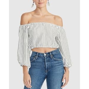 🆕️ Rachel Roy White Striped Off The Shoulder Crop Top